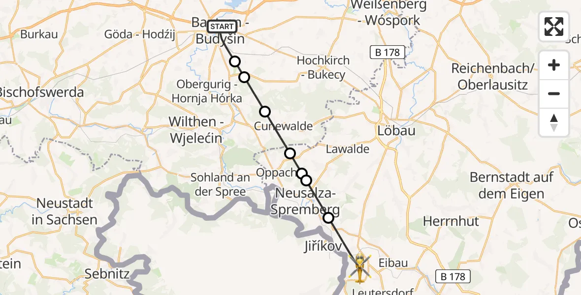 Flugroute Rettungshubschrauber Bautzen - Ebersbach-Neugersdorf, 18 Juli 2026, 12:33