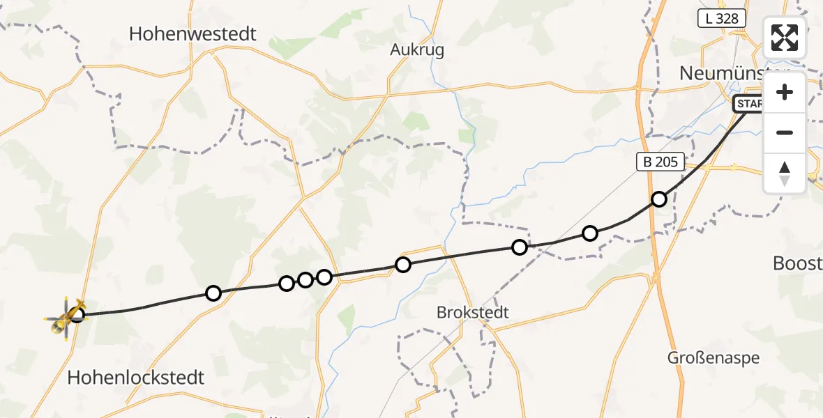 Flugroute Rettungshubschrauber Neumünster - Itzehoe Hungriger Wolf Flugplatz, 18 Juli 2026, 12:46