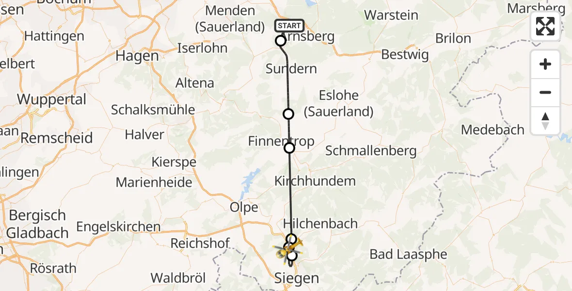 Flugroute Rettungshubschrauber Arnsberg - Kreuztal, 18 Juli 2026, 12:49