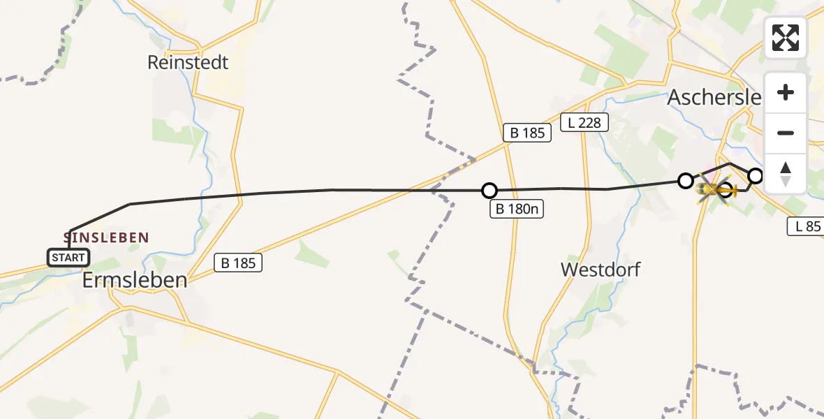Flugroute Rettungshubschrauber Falkenstein/Harz - AMEOS Hospital Aschersleben, 18 Juli 2026, 12:50
