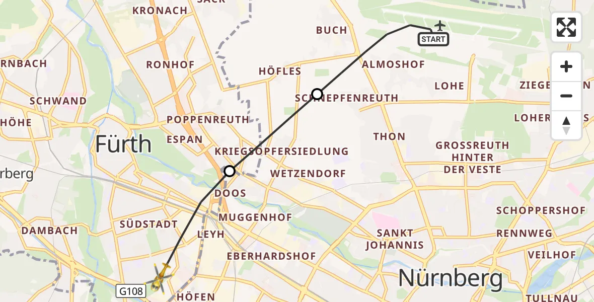 Flugroute Ambulanzhubschrauber Flughafen Nuremberg - Fürth, 18 Juli 2026, 12:57