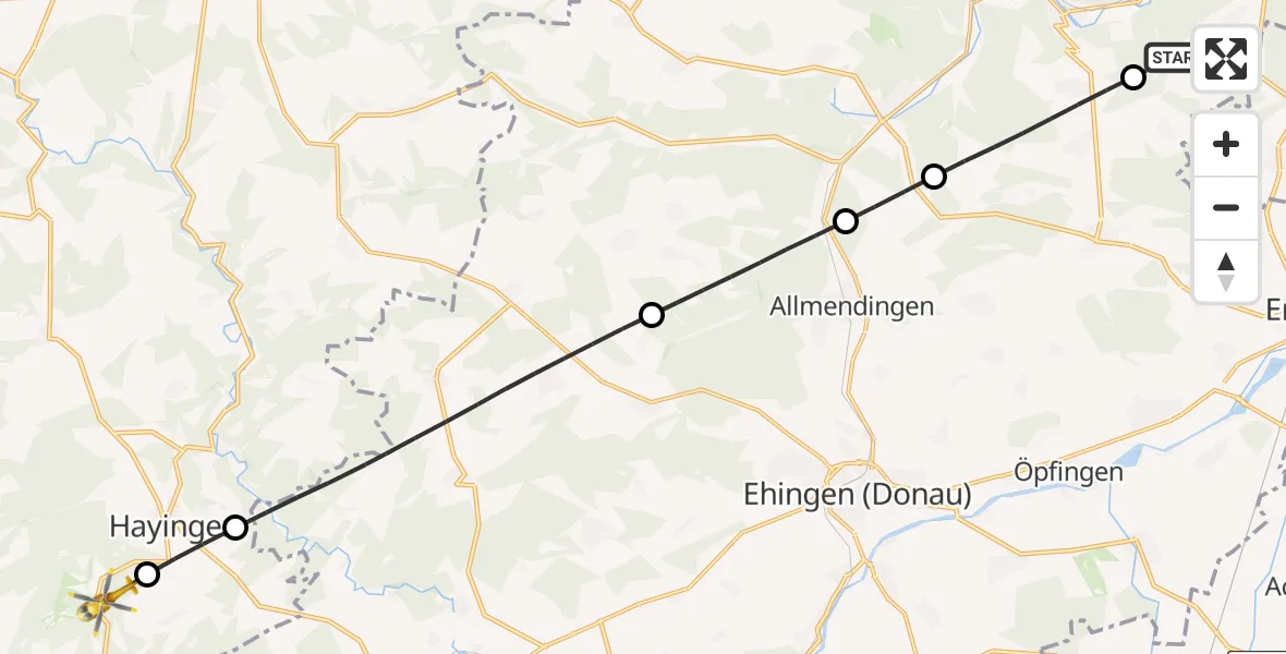 Flugroute Rettungshubschrauber Blaustein - Hayingen, 18 Juli 2026, 13:06