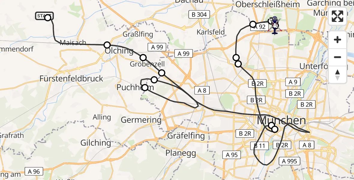 Flugroute Polizeihubschrauber Egenhofen - Oberschleißheim, 18 Juli 2026, 13:20