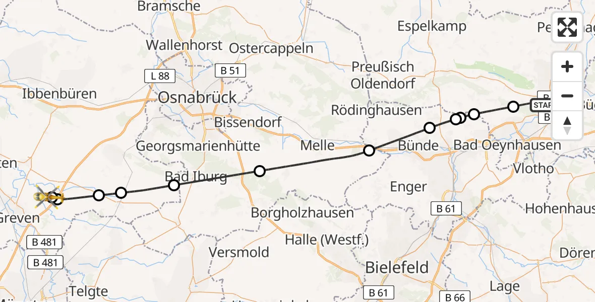 Flugroute Ambulanzhubschrauber Minden - Christoph  Westfalen-ADAC, 18 Juli 2026, 13:22