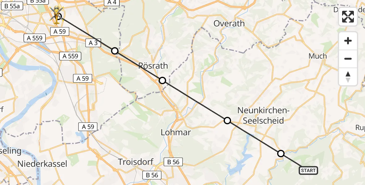Flugroute Ambulanzhubschrauber Ruppichteroth - Merheim Hospital, 18 Juli 2026, 13:26