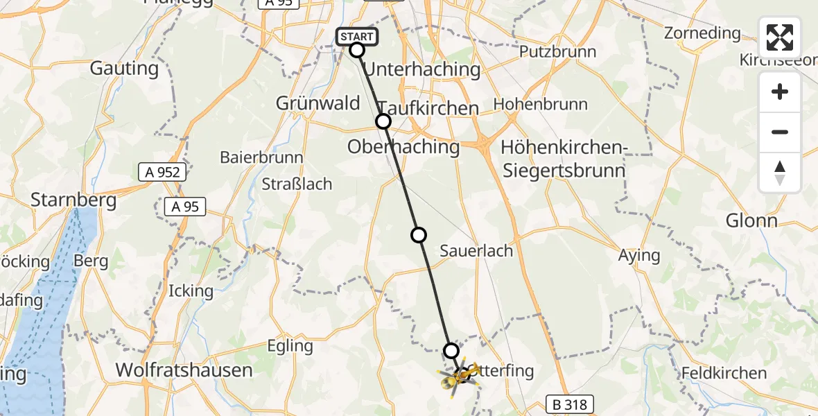 Flugroute Rettungshubschrauber ADAC Air Rescue Center Hubschrauberlandeplatz (Christoph 1) - Dietramszell, 18 Juli 2026, 13:32