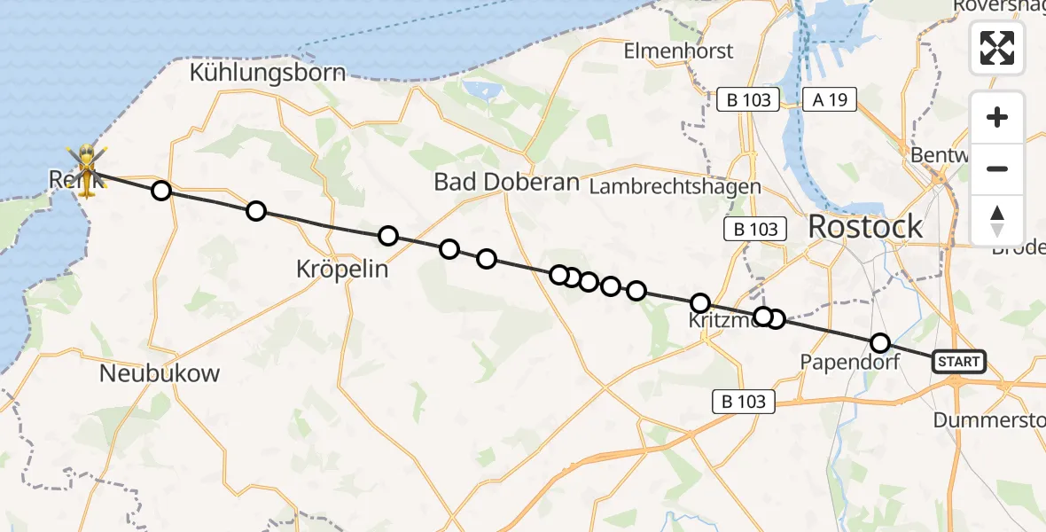 Flugroute Ambulanzhubschrauber Dummerstorf - Rerik, 18 Juli 2026, 14:00