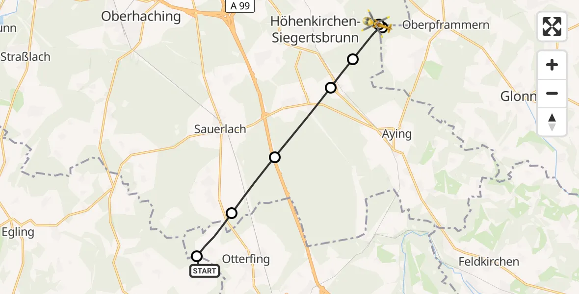Flugroute Rettungshubschrauber Dietramszell - Höhenkirchen-Siegertsbrunn, 18 Juli 2026, 14:03