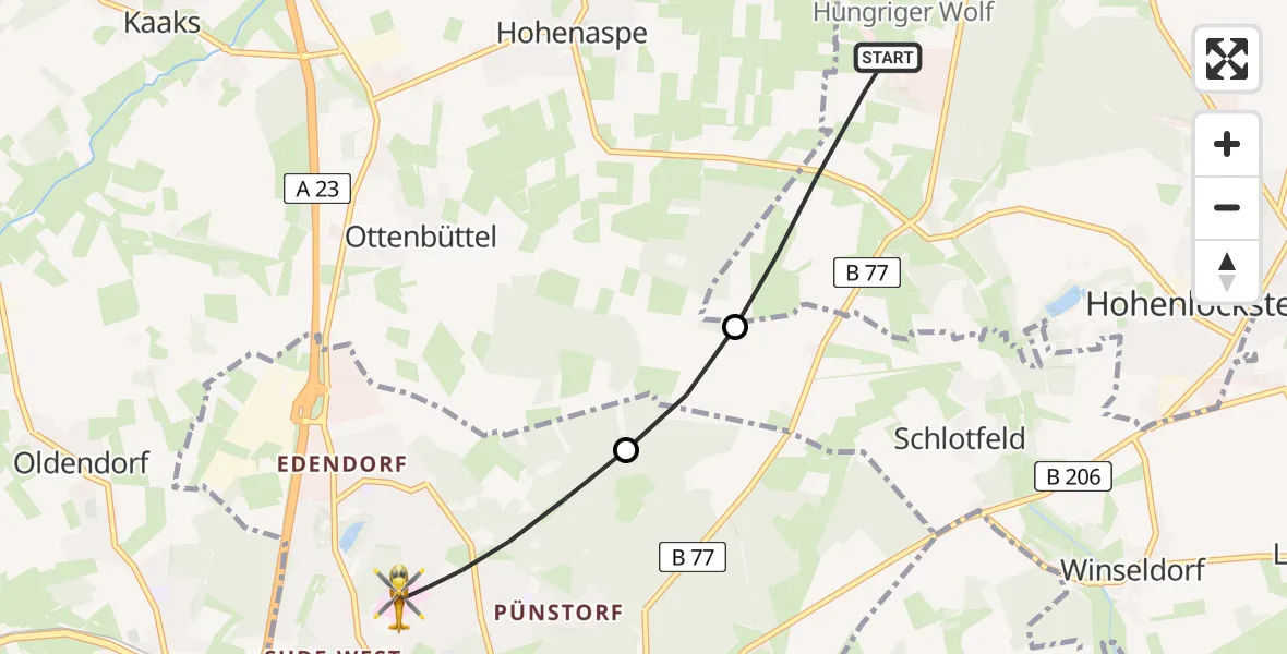 Flugroute Rettungshubschrauber Hohenlockstedt - Itzehoe, 18 Juli 2026, 14:05