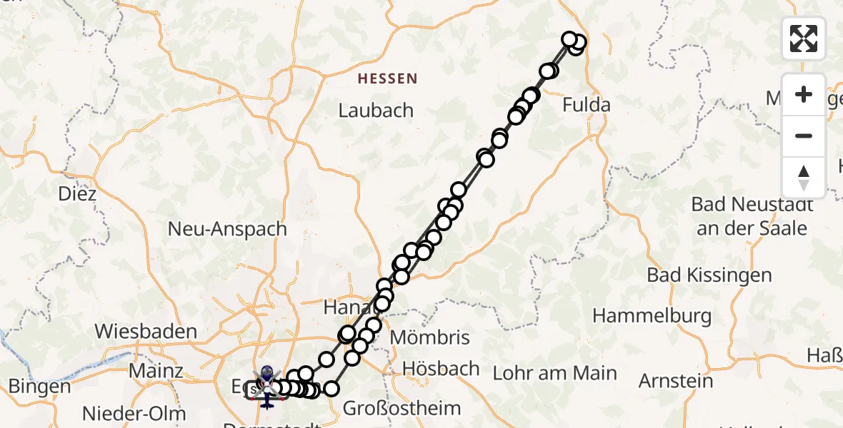 Flugroute Polizeihubschrauber Flughafen Frankfurt-Egelsbach - Flughafen Frankfurt-Egelsbach, 18 Juli 2026, 14:11