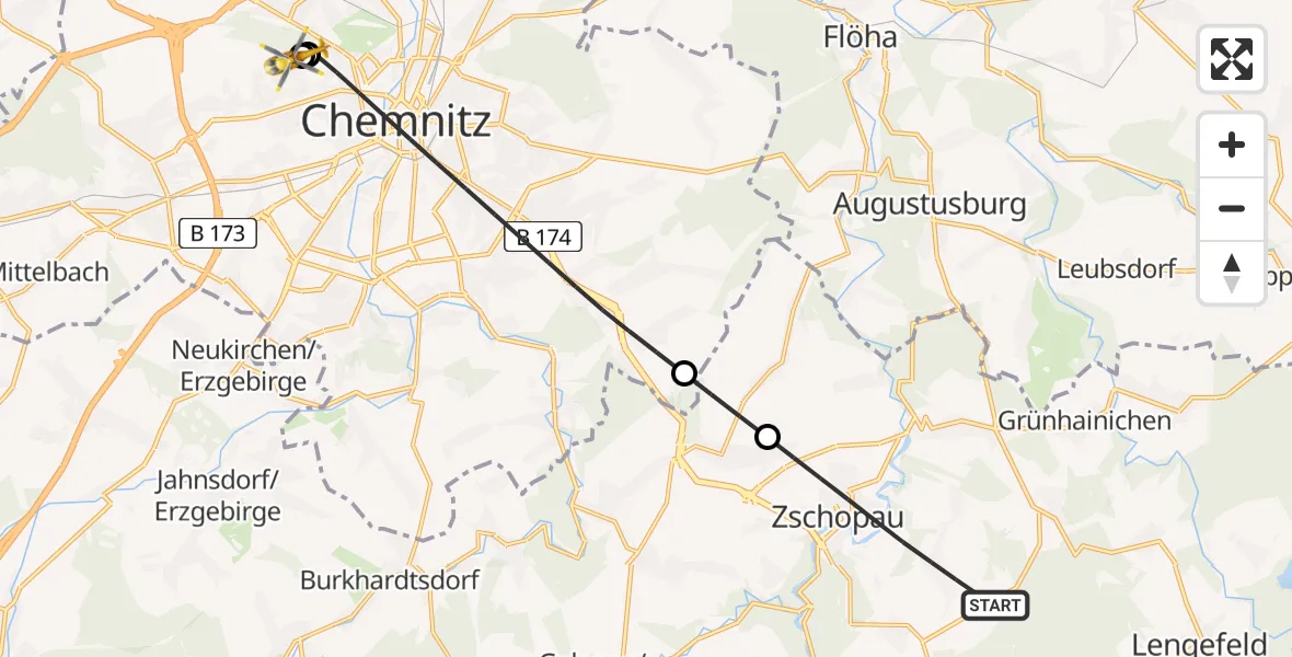 Flugroute Rettungshubschrauber Zschopau - Flemmingstraße Hospital Rooftop, 18 Juli 2026, 14:12