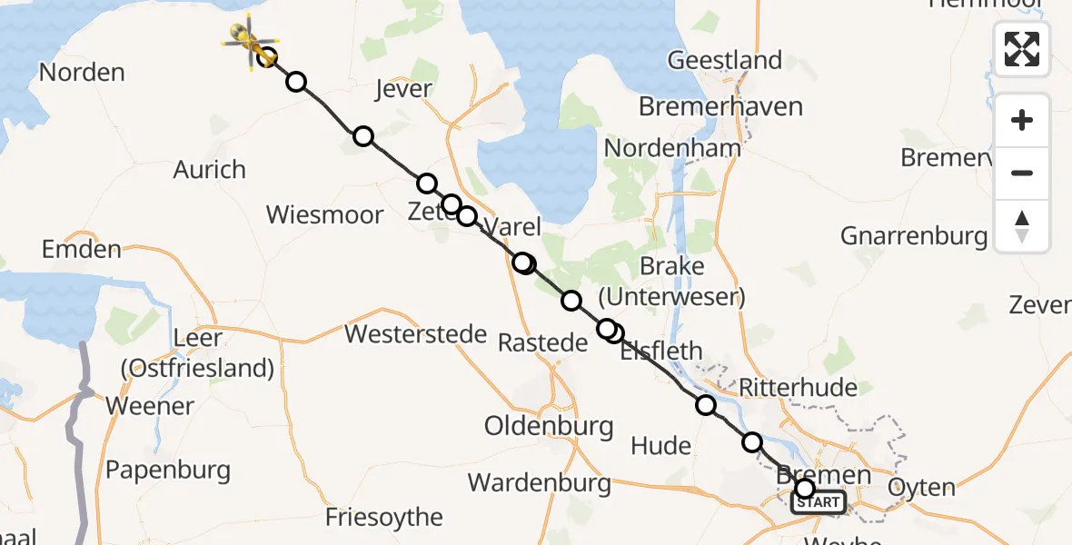 Flugroute Rettungshubschrauber Flughafen Bremen - Holtgast, 18 Juli 2026, 14:14