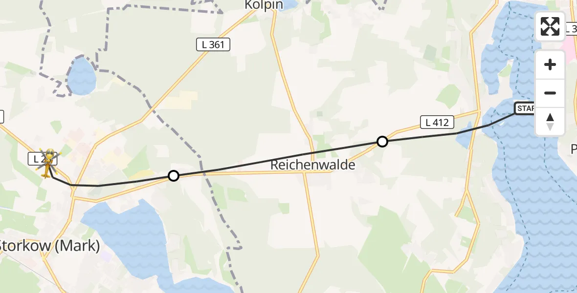 Flugroute Rettungshubschrauber Bad Saarow - Storkow (Mark), 18 Juli 2026, 14:18