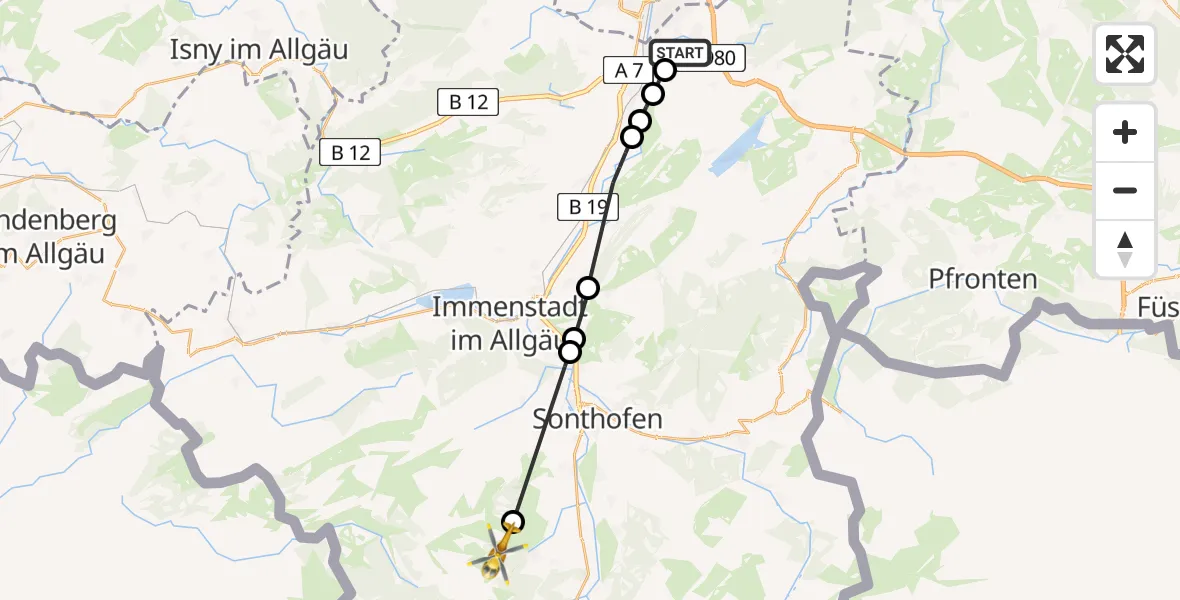 Flugroute Rettungshubschrauber Kempten-Durach Flugplatz - Bolsterlang, 18 Juli 2026, 14:24
