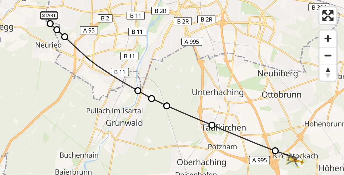 Flugroute Rettungshubschrauber DRF Air Rescue München Hubschrauberlandeplatz - Brunnthal, 18 Juli 2026, 14:41