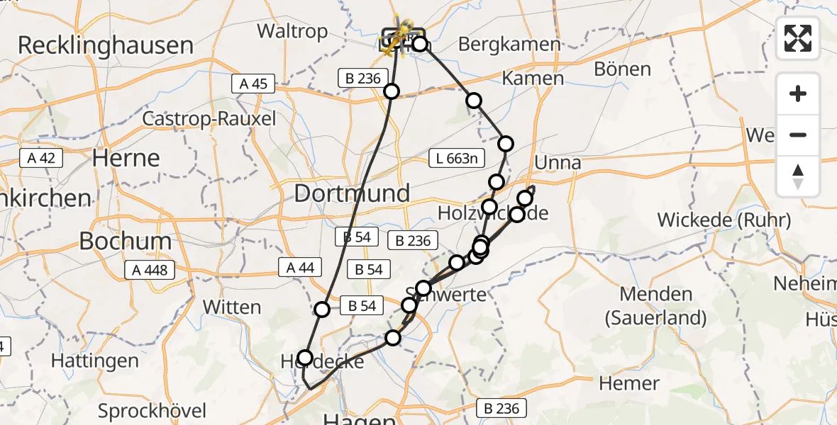 Flugroute Rettungshubschrauber Sankt Marien Hospital - Sankt Marien Hospital, 18 Juli 2026, 14:44