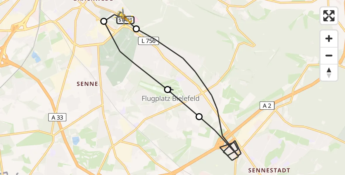 Flugroute Rettungshubschrauber Luftrettungszentrum Bielefeld - Luftrettungszentrum Bielefeld, 18 Juli 2026, 14:57