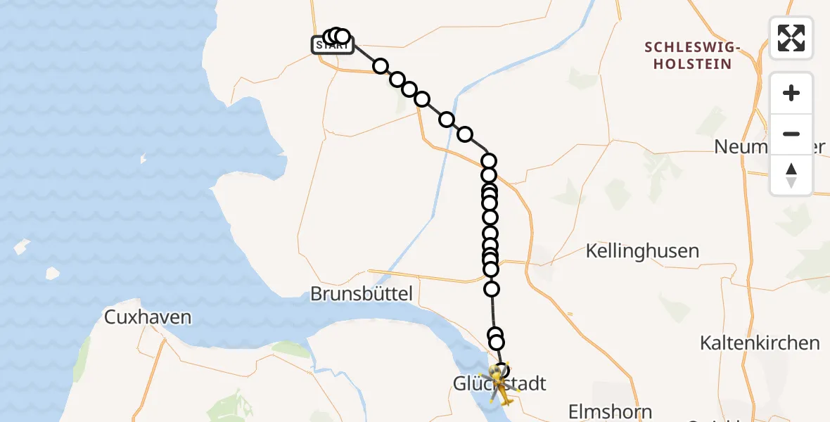 Flugroute Rettungshubschrauber Heide - Glückstadt, 18 Juli 2026, 15:05