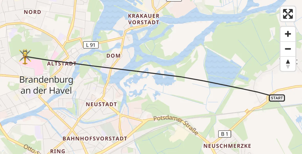 Flugroute Rettungshubschrauber Brandenburg an der Havel - Brandenburg an der Havel, 18 Juli 2026, 15:08