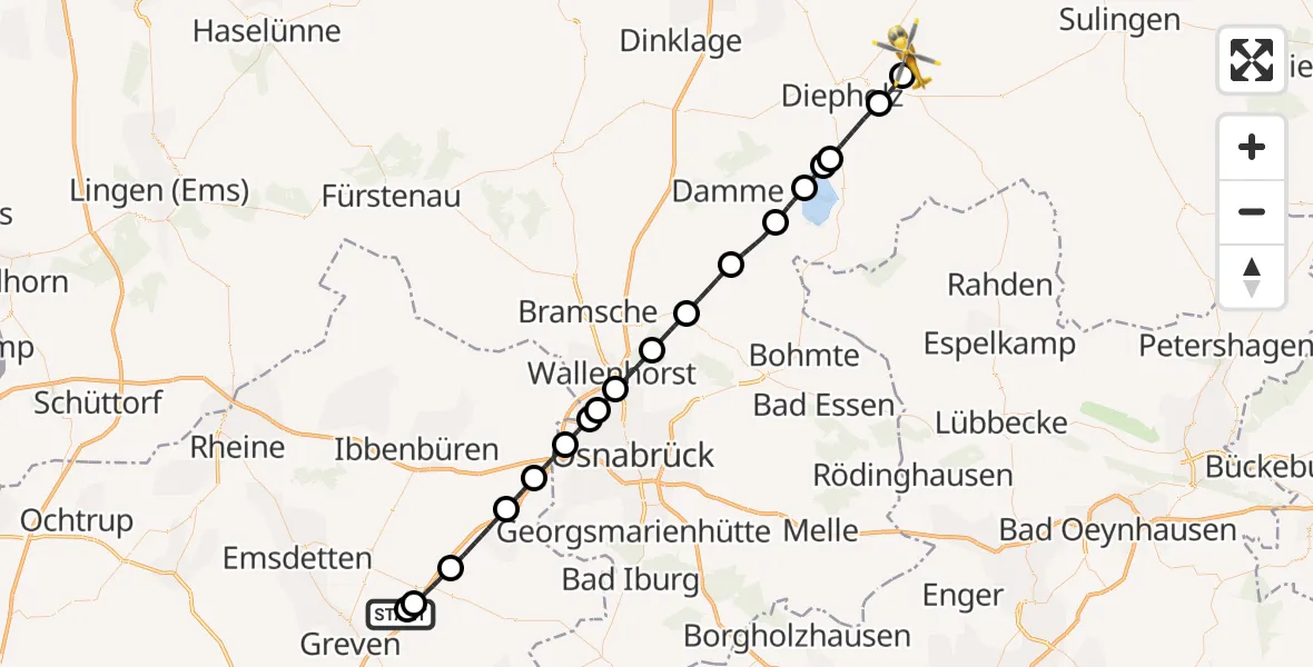 Flugroute Ambulanzhubschrauber Christoph  Westfalen-ADAC - Dickel, 18 Juli 2026, 15:10
