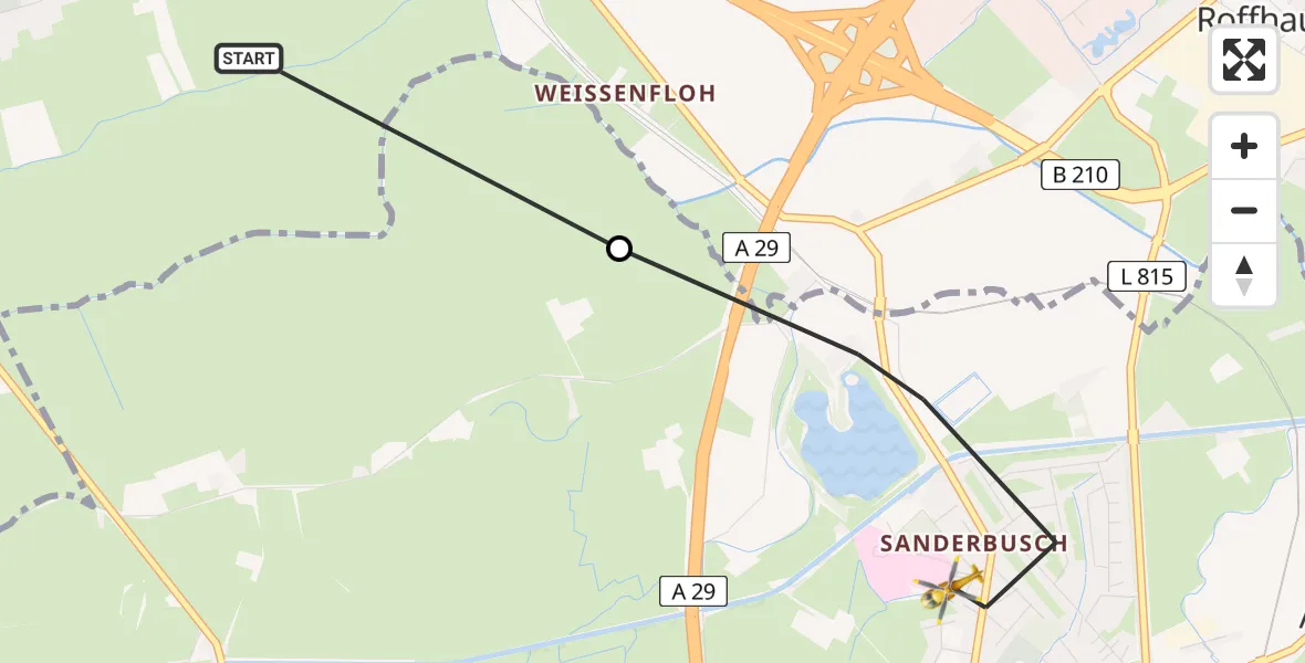 Flugroute Rettungshubschrauber Schortens - Sande, 18 Juli 2026, 15:13