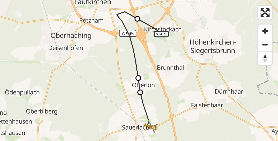 Flugroute Rettungshubschrauber Brunnthal - Sauerlach, 18 Juli 2026, 15:21