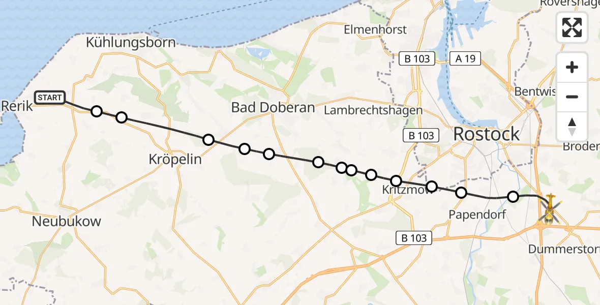 Flugroute Ambulanzhubschrauber Bastorf - Dummerstorf, 18 Juli 2026, 15:32
