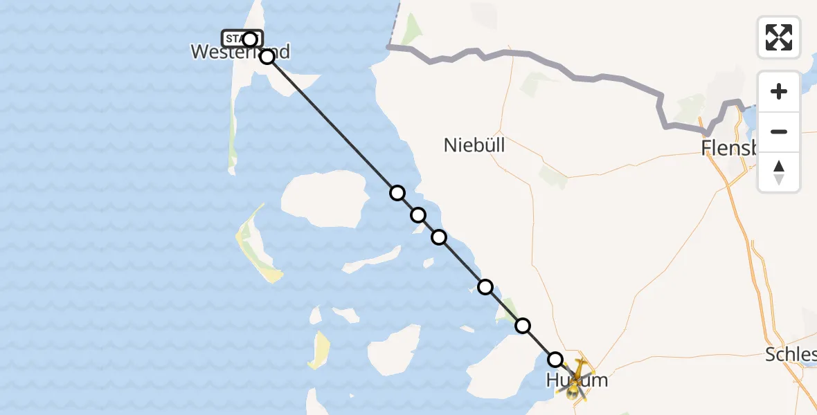 Flugroute Ambulanzhubschrauber Sylt - Husum, 18 Juli 2026, 15:33