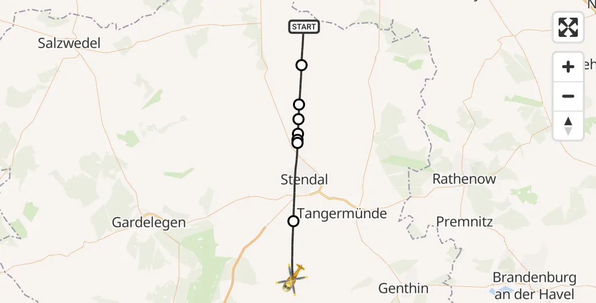 Flugroute Rettungshubschrauber Altmärkische Wische - Tangerhütte, 18 Juli 2026, 15:36