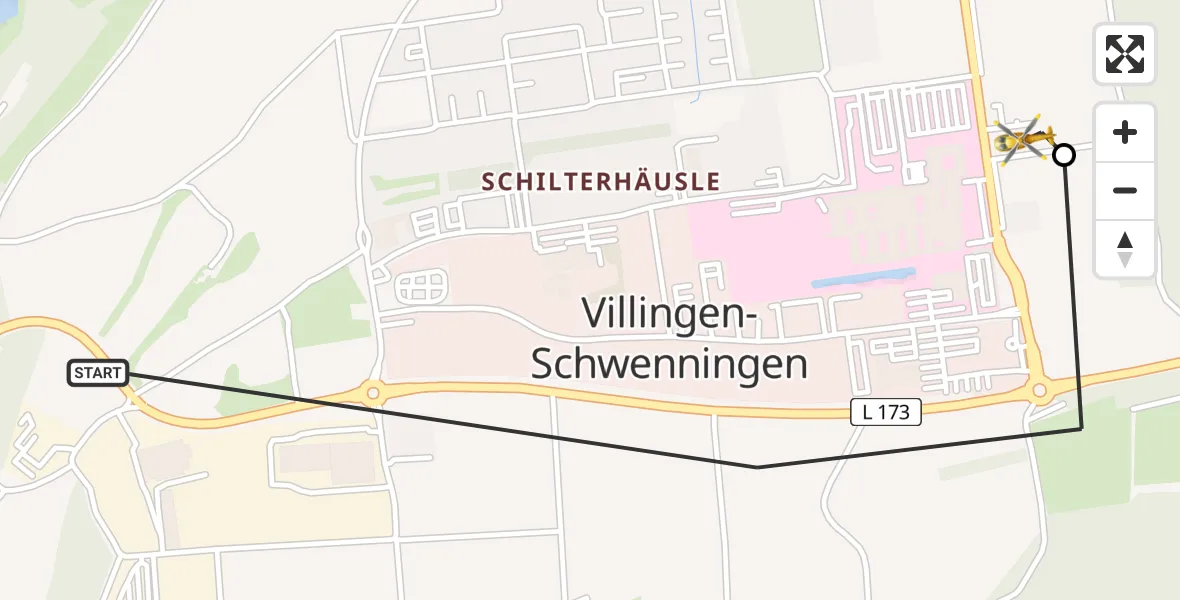 Flugroute Ambulanzhubschrauber Villingen-Schwenningen - DRF Air Rescue Station Villingen-Schwenningen Hubschrauberlandeplatz (Christoph 11), 18 Juli 2026, 15:39
