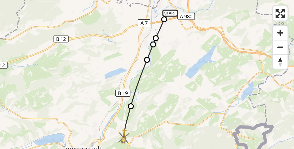 Flugroute Rettungshubschrauber Kempten-Durach Flugplatz - Rettenberg, 18 Juli 2026, 15:41