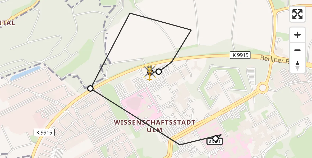 Flugroute Rettungshubschrauber Ulm Military Hospital Emergency - ADAC Air Rescue Station Ulm (Christoph 22), 18 Juli 2026, 15:48