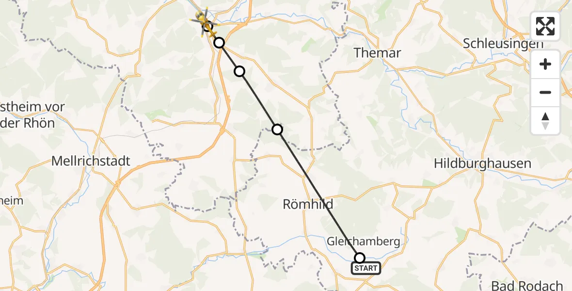Flugroute Rettungshubschrauber Straufhain - Untermaßfeld, 18 Juli 2026, 15:52