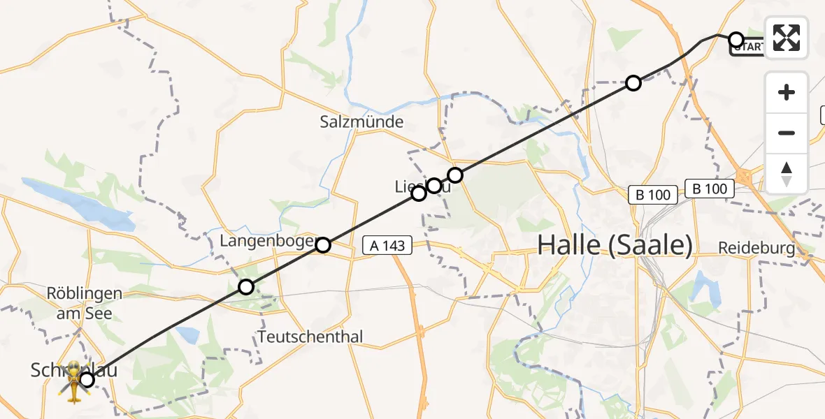 Flugroute Rettungshubschrauber Halle-Oppin Flugplatz - Schraplau, 18 Juli 2026, 15:52