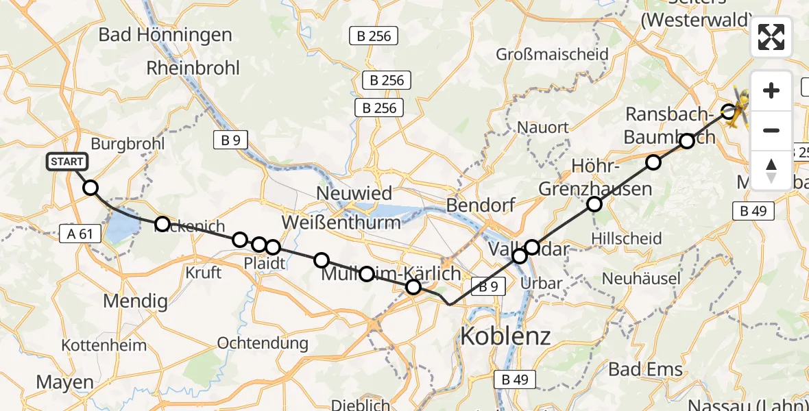 Flugroute Rettungshubschrauber Niederzissen - Wirges, 18 Juli 2026, 15:54