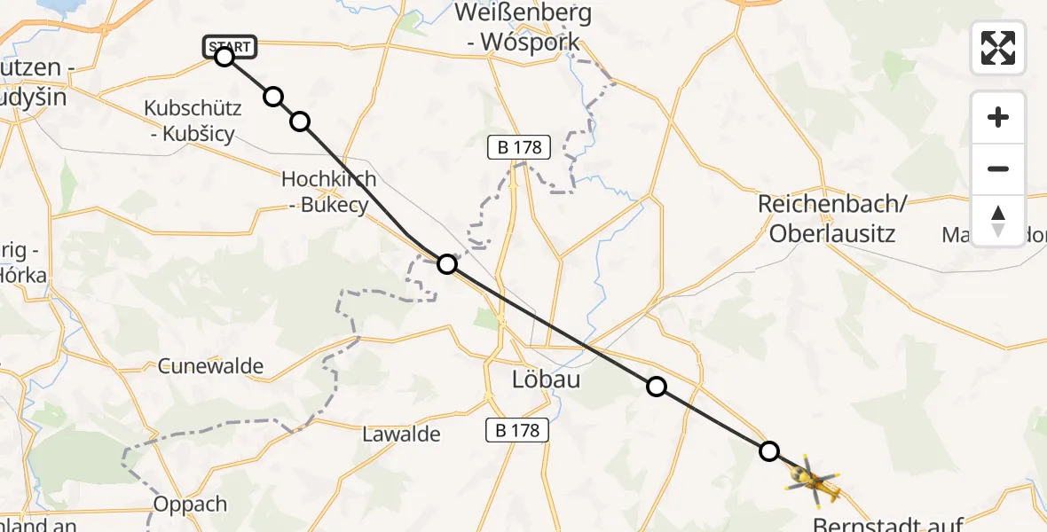 Flugroute Rettungshubschrauber Bautzen Flugplatz - Bernstadt a.d.Eigen, 18 Juli 2026, 16:03