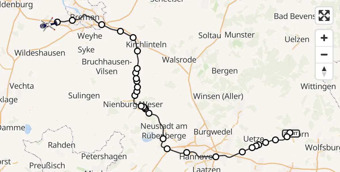 Flugroute Polizeihubschrauber Gifhorn Bundespolizei Hubschrauberlandeplatz - Ganderkesee, 18 Juli 2026, 16:11