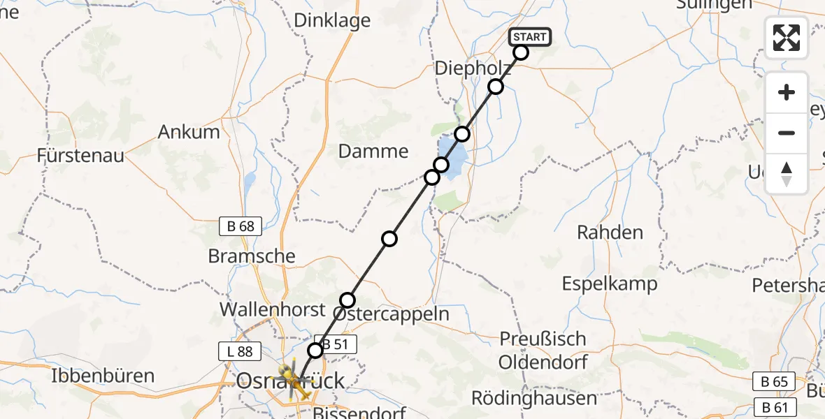 Flugroute Ambulanzhubschrauber Dickel - Osnabrück, 18 Juli 2026, 16:11