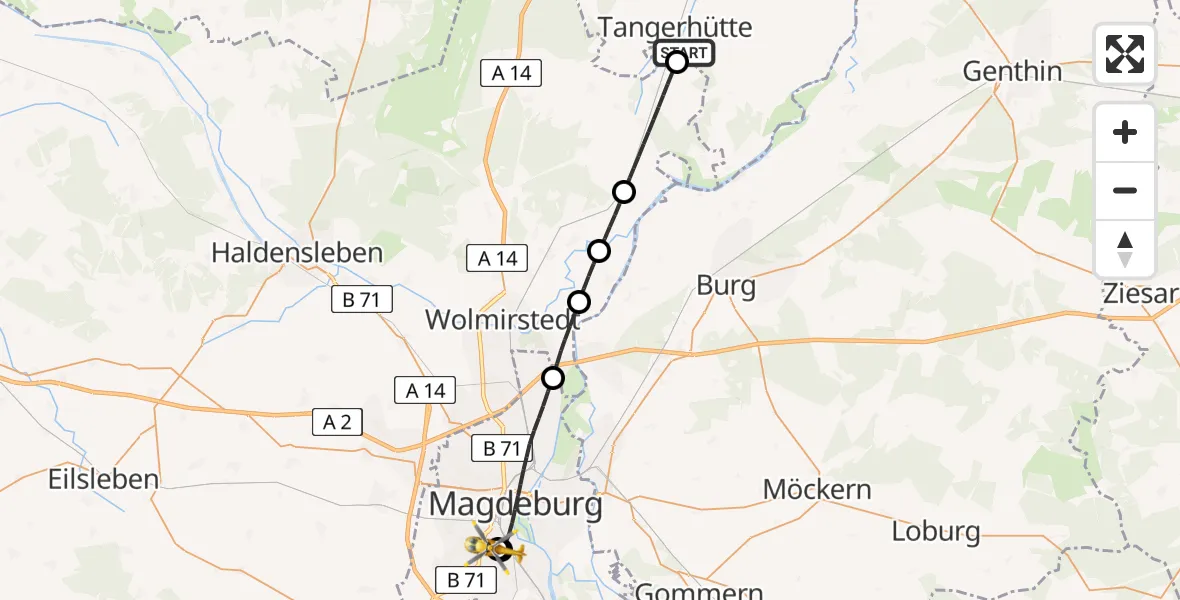 Flugroute Rettungshubschrauber Tangerhütte - Magdeburg University Hospital, 18 Juli 2026, 16:12