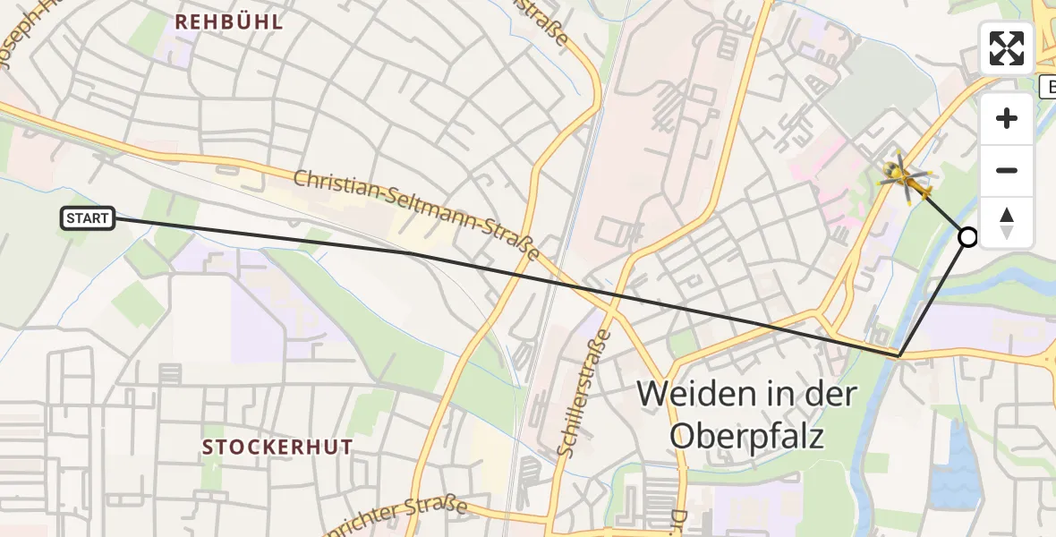 Flugroute Ambulanzhubschrauber Weiden i.d.OPf. - Weiden Hospital, 18 Juli 2026, 16:23