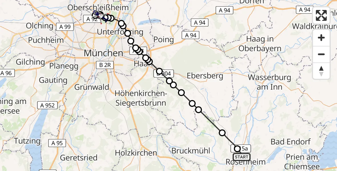 Flugroute Polizeihubschrauber Rosenheim - Oberschleißheim, 18 Juli 2026, 16:26