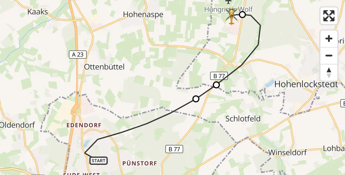 Flugroute Rettungshubschrauber Itzehoe - Itzehoe Hungriger Wolf Flugplatz, 18 Juli 2026, 16:27