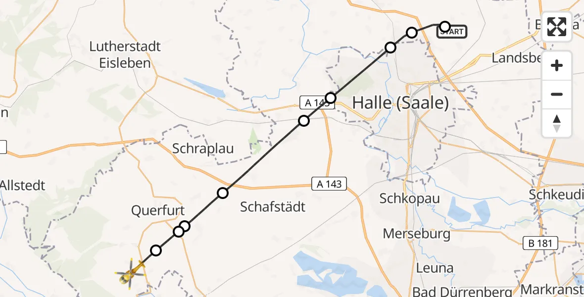 Flugroute Rettungshubschrauber Halle-Oppin Flugplatz - Querfurt, 18 Juli 2026, 16:27