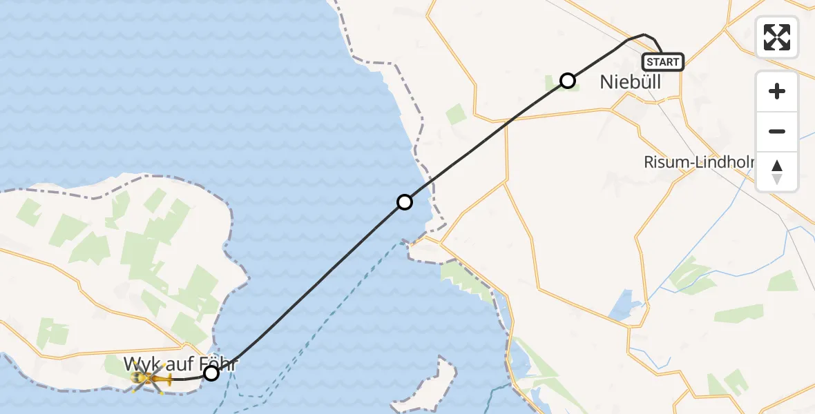 Flugroute Ambulanzhubschrauber Niebüll - Wyk auf Föhr, 18 Juli 2026, 16:41