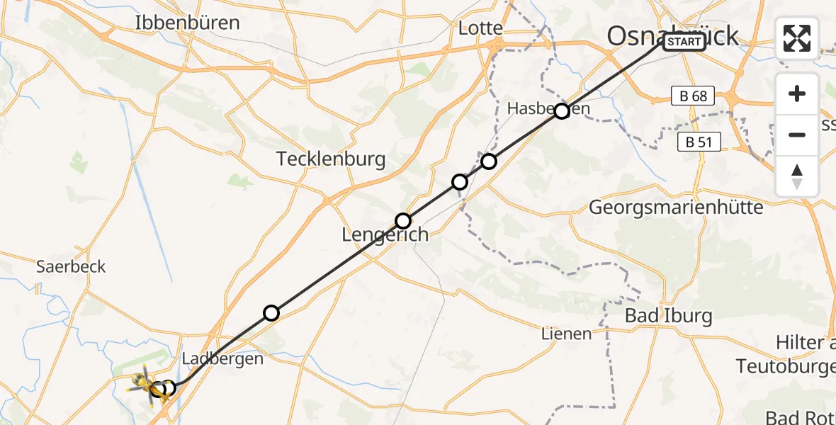 Flugroute Ambulanzhubschrauber Osnabrück - Christoph  Westfalen-ADAC, 18 Juli 2026, 16:54
