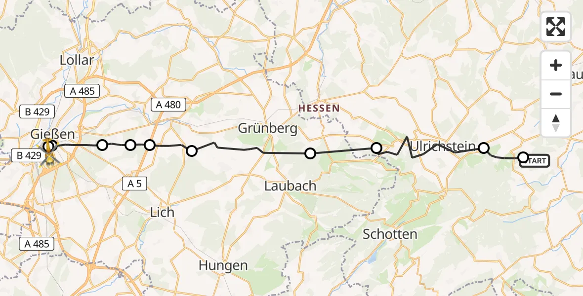 Flugroute Rettungshubschrauber Herbstein - Gießen, 18 Juli 2026, 16:56