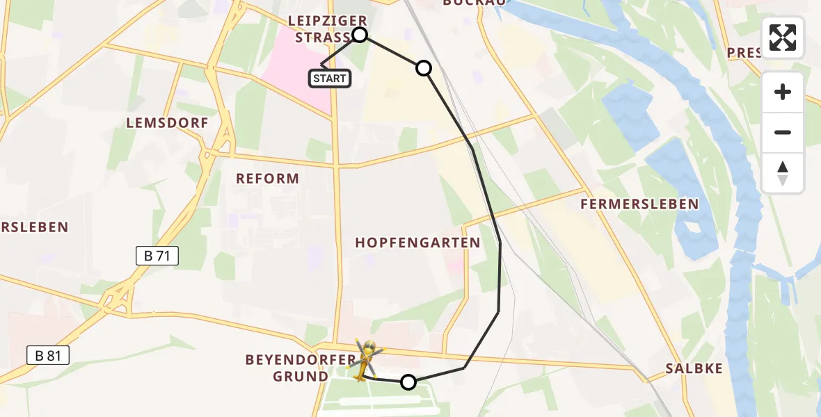 Flugroute Rettungshubschrauber Magdeburg University Hospital - Magdeburg City Flugplatz, 18 Juli 2026, 17:02