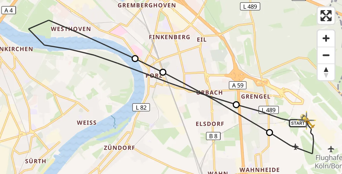 Flugroute Rettungshubschrauber Köln Bonn Flughafen - Köln Bonn Flughafen, 18 Juli 2026, 17:06