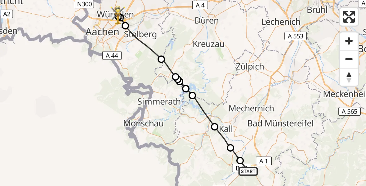 Flugroute Rettungshubschrauber Blankenheim - Rhein-Maas Hospital, 18 Juli 2026, 17:14