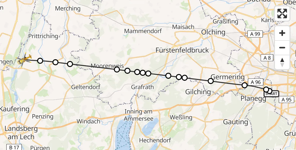 Flugroute Rettungshubschrauber DRF Air Rescue München Hubschrauberlandeplatz - Scheuring, 18 Juli 2026, 17:23
